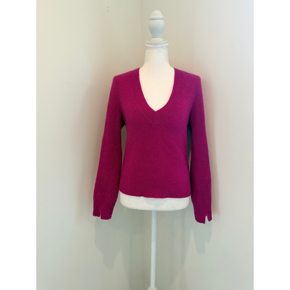 Rag & Bone Magenta Pink 100% Cashmere Ribbed V-Neck Sweater Size Medium